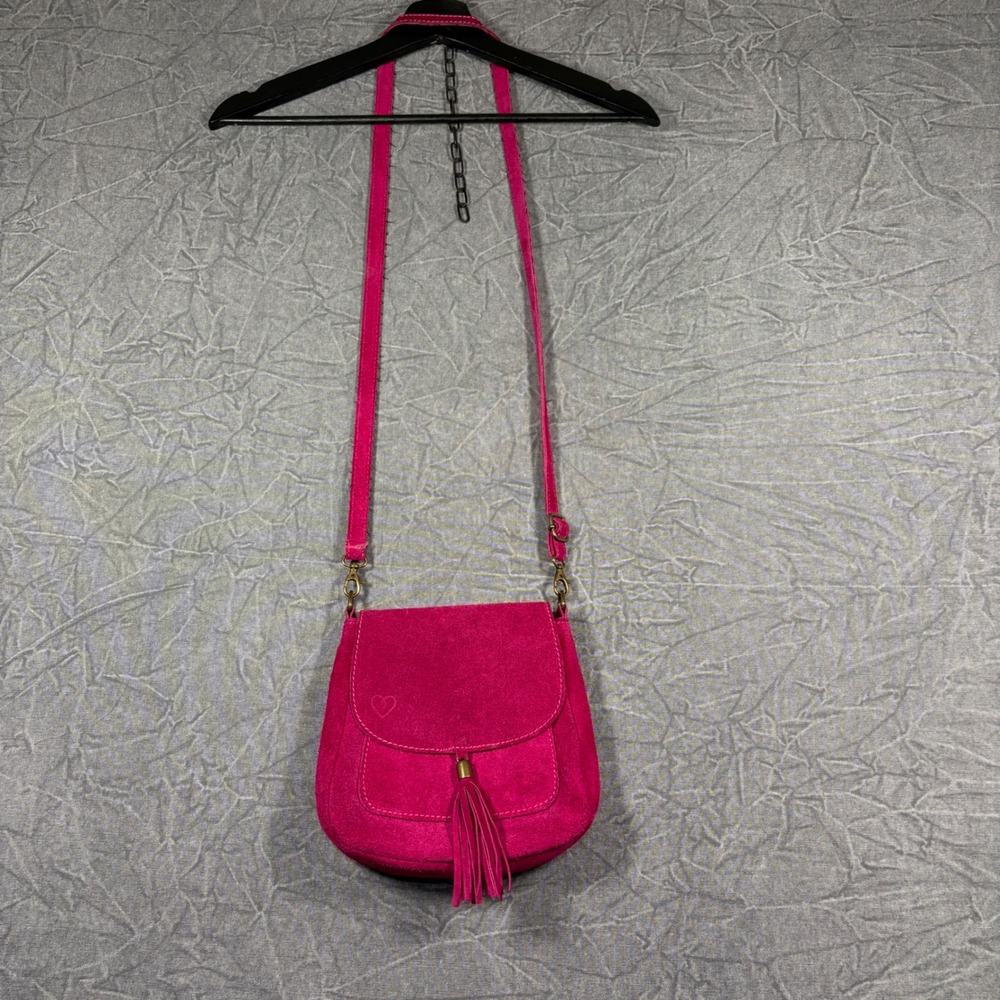 Borse in Pelle Crossbody Bag Womens Small Magenta Suede Tassel Made in Italy